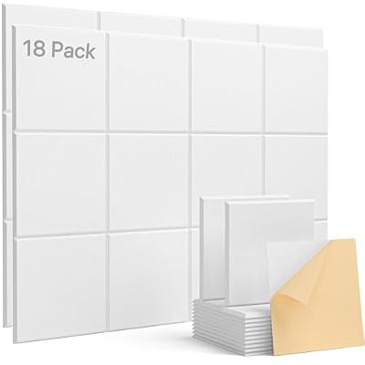 Acoustic Panels 18 Pack Square Soundproof Wall Panels Self-Adhesive, Acoustic Foam Panels High Density Sound Proof Foam Panels for Home Office, Recording Studio, Ceiling 12" X 12" X 0.4" White