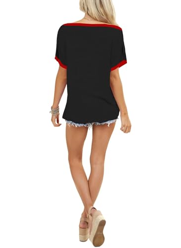 BONITEE Womens Off The Shoulder Shirt Boat Neck Oversized Tshirts Short Sleeve Tops 2025 Summer Casual Loose Clothes Tunic4