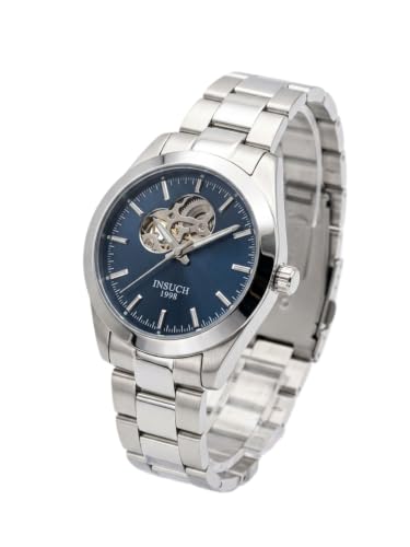Image of MINI @ MAXX 1998 Men's Automatic Mechanical Watch with Open Heart Dial, Silver Stainless Steel Bracelet, Analog Display, Premium Formal & Casual Wrist Watch for Men