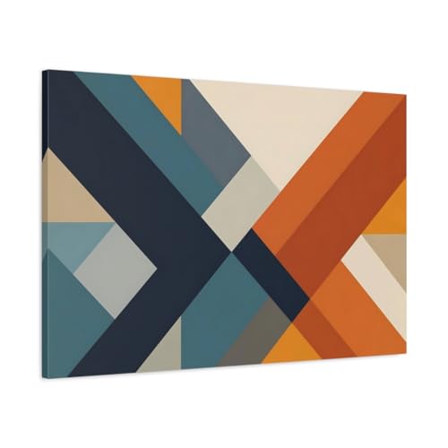 Toile géométrique bleue et orange 90x60 pour habiller un mur