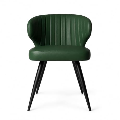 Image of Finch Fox Shree Faux Leather Living Room Dining Chair in Dark Green Color with Black Powder Coated Metal Legs