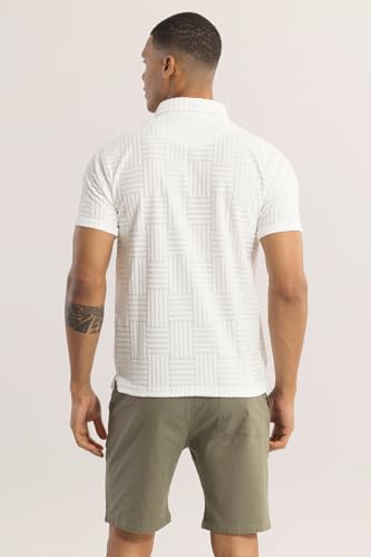 Image of SNITCH Men T-Shirts | Textured Self-Design Slim Fit Polo T-Shirt | 100% Polyester, Buttoned Closure, Half Sleeve, Casual Wear, Street Wear, College Wear