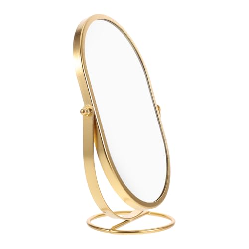 Miroir de bureau doré ovale rotatif à 360° en métal stable petit format