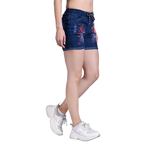 Image of Krystle Girl's Printed Regular Fit Denim Short (Dark Blue)