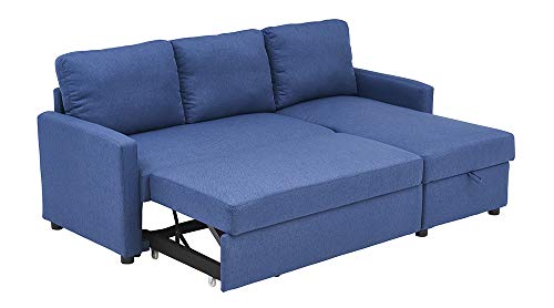 Kingway Sectional Sofa Bed with Storage Convertible Chaise Sofabed, W83D53H36, Blue