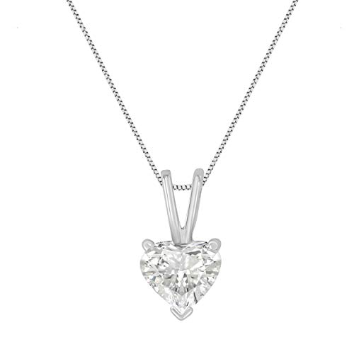 Original Classics 14K White Gold 1/2 Cttw Heart-Shaped Diamond Classic Solitaire 18" Pendant Necklace (H-I Color, VS2-SI1 Clarity)