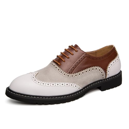 Mens Retro Brogue Multicolor Leather Dress Oxfords Shoes Low Top Non-Slip Round Toe Wingtip Casual Derby Shoes for Formal Business Wedding