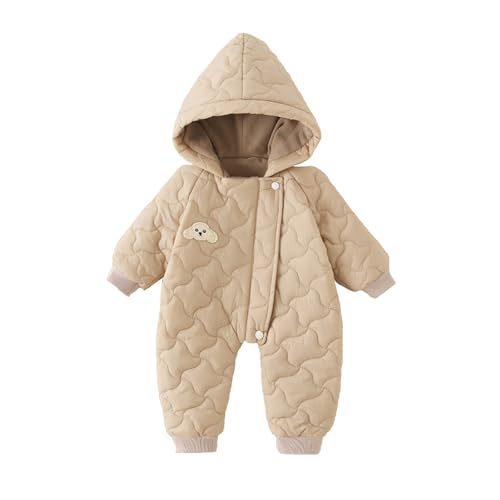 Generisch Mono de plumón para niña de invierno, ropa de abrigo térmica para bebé, con acolchado ligero y cálido para jugar al aire libre, caqui, 18-24 meses