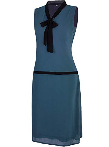 Vijiv Womens 1920s Midi Flapper Dress V Neck Grey Bow Roaring 20s Great Gatsby Dress3