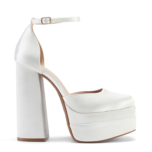 Image of DREAM PAIRS Women's High Chunky Platform Closed Toe Block Heels Square Toe Ankle Strap Dress Wedding Party Pumps Shoes Aurelia