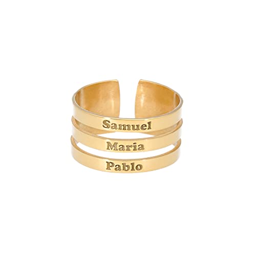 doble aro   Anillo Personalizado con Nombres   Anillo de Plata para Mujer   Anillo Adaptable   Modelo 3 Bandas Oro, Plata de Ley 925/1000.
