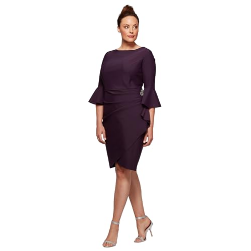 Robe fourreau Alex Evenings manches cloche aubergine 16
