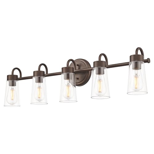 zeyu-33-5-Light-Bathroom-Vanity-Light-Farmhouse-Bathroom-Lighting-Fixture-Oil-Rubbed-Bronze-Finish-with-Clear-Glass-ZTH108B-5W-ORB zeyu 33 5 Light Bathroom Vanity Light Farmhouse Bathroom Lighting Fixture Oil Rubbed Bronze Finish with Clear Glass ZTH108B 5W ORB