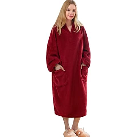 Adigaber Oversized Hoodie Blanket for Women Ultra Plush Comfy Wearable Hooded Giant Sweatshirt One Size TV-Blanket Front Pockets for Men Women Teens Friends Claret Cover