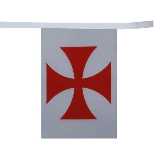 Image of AZ FLAG Templar order 6 meters BUNTING Flag 20 flags 9'' x 6'' - Catholic STRING flags 15 x 21 cm