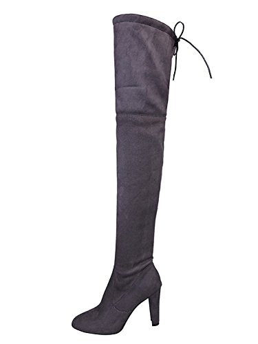 Minetom Tacchi Stivali Donne Sexy Allungare Faux Slim Stivali Alti sopra Il Ginocchio Stivali Tacchi Alti Autunno Inverno Grigio EU 40