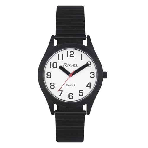 Ravel - Reloj Unisex Pulsera de Acero Inoxidable con Grandes Números y Agujas - Cuarzo Analógico - R0225.13.1 - Negro/Esfera Blanca Ravel - Reloj Unisex Pulsera de Acero Inoxidable con Grandes Números y Agujas - Cuarzo Analógico - R0225.13.1 - Negro/Esfera Blanca