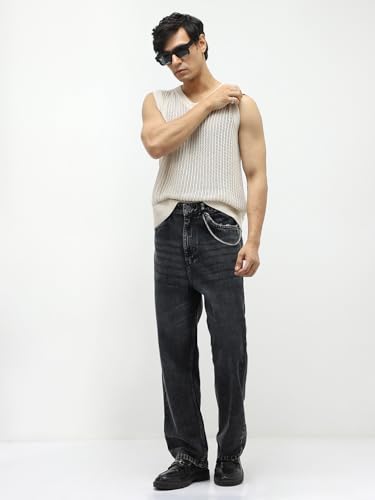 Image of Urbano Fashion Men's Loose Baggy Fit Heavy Washed Jeans Non-Stretchable