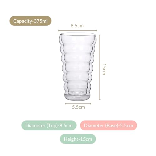 Image of Nestasia Double Wall Drinking Glasses | Crystal Clear Layered Tall Glass | Ideal for Hot & Cold Beverages, Water, Juice, Coffee, Tea | 375ml - Set of 2