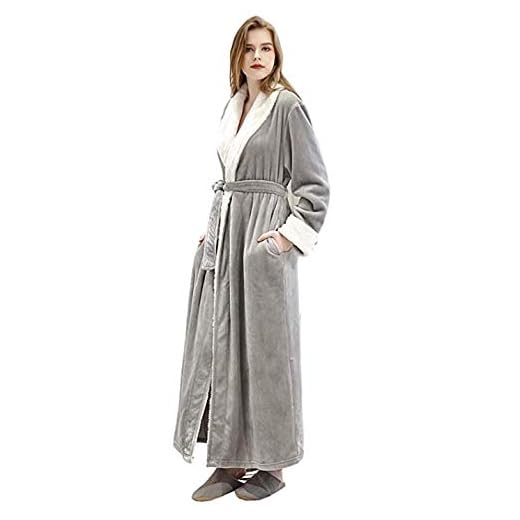 Lelestar Kvinnor Super Mjuk Och Mysig Fleece Morgonrock Velour Full Längd Badrock Med Bälte Och Fickor Damer Vinter Varm Lång Bostadskeps Loungekläder (grå, XL)