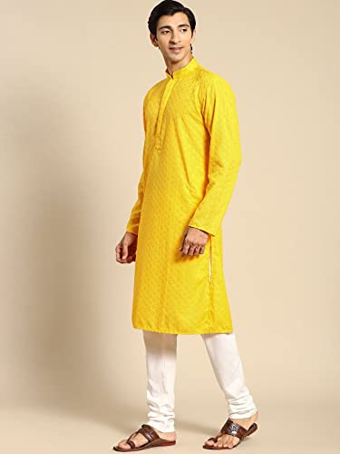 Image of Rajubhai Hargovindas Men Pure Cotton Chikankari Embroidered Straight Kurta