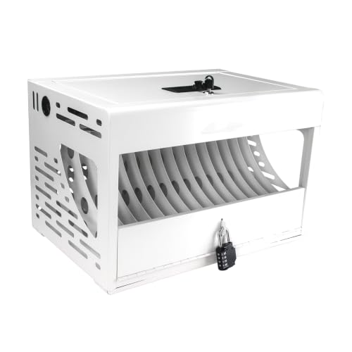 HIROHRTV Charging Cabinet, 16-Device Laptop Charging Station with 16 AC Outlets, Chromebook Charging Station for Classroom, Fits up to 14 Inches, (White)