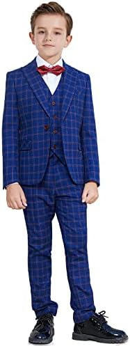 Plavict Boys Plaid Suits 5 Pieces, Wedding Suits for Boys