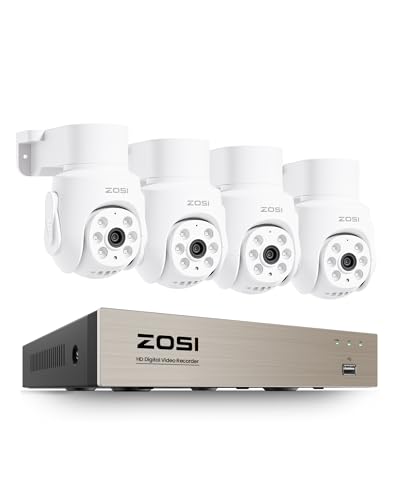 Image of ZOSI 5MP Wired Security Camera System with 4pcs 1080p Pan /Tilt 360View Indoor Outdoor Camera, AI Human Vehicle Detection, Night Vision, Audio Recording, Remote Access (No HDD)