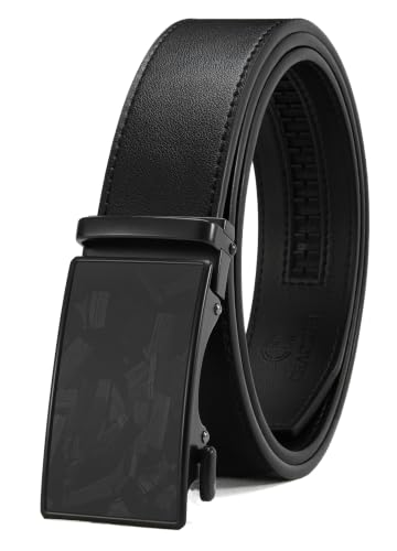 Image of Chaoren Leather Ratchet Belt 2 Pack Dress with Click Sliding Buckle 1 3 /8 inch in Gift Set Box - Adjustable Trim to Fit