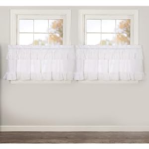 VHC Brands 4 Pieces Muslin Ruffled Bleached White Tier Curtains (4 Panels, L24xW36) VHC Brands 4 Pieces Muslin Ruffled Bleached White Tier Curtains 4 Panels L24xW36