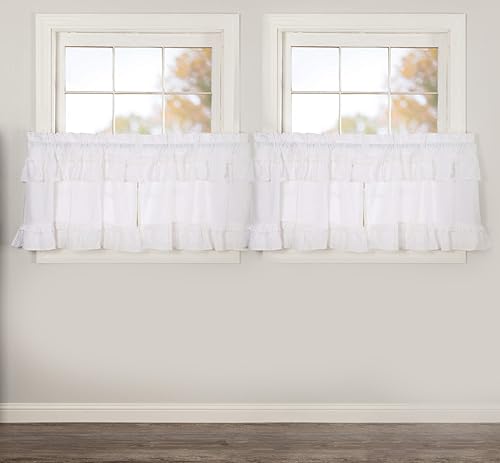 VHC-Brands-4-Pieces-Muslin-Ruffled-Bleached-White-Tier-Curtains-4-Panels-L24xW36 VHC Brands 4 Pieces Muslin Ruffled Bleached White Tier Curtains 4 Panels L24xW36