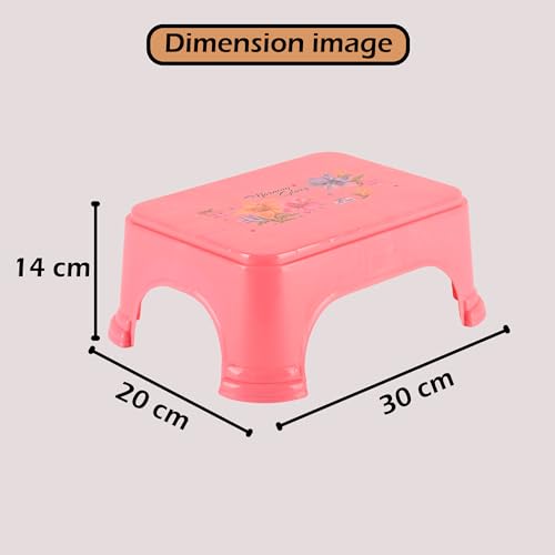 Kuber Industries Pack of 2 Bath Stool for Bathroom | Plastic Stools for Sitting | Bathroom Stool for Bathing | Flower Print Square Stool | Pink