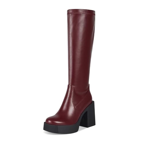 wetkiss Platform Knee High Boots Women Chunky High Heel Black Boo...