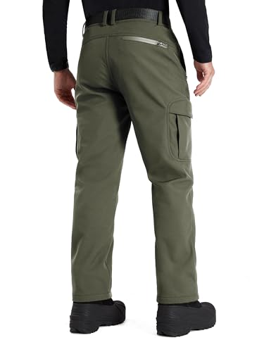 Image of FREE SOLDIER Men's Outdoor Softshell Fleece Lined Cargo Pants Snow Ski Hiking Pants with Belt