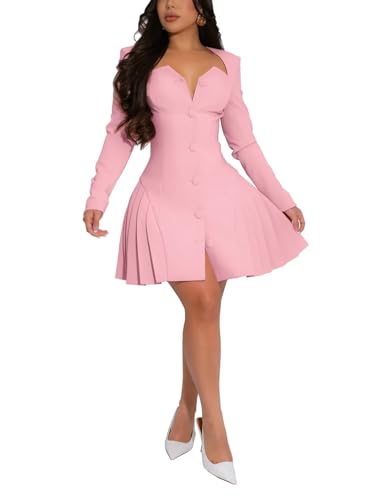 acelyn Fall Dresses for Women 2025 Sexy Neck Button Mini