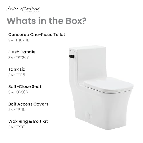 Image of Concorde One-Piece 12 inch Rough-in 1.28 GPF Left-Hand Flush Square Toilet in Glossy White with Black Hardware