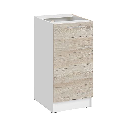 Cuisineandcie - Meuble Cuisine Bas ECO Noyer Blanchi 1 Porte L 40 cm + 1 étagère - Meuble Bas Cuisine Rangement, Meuble Cuisine, Placard Cuisine Bas