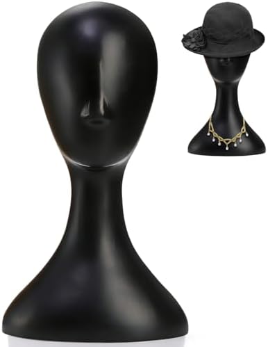 Acshio Professional Plastic Mannequin Head, 16 Inch Model Wig Head Stand with Neck for Women Men, Styling Making Display Holder with Jack for Hat, Mask, Headdress, Necklace, Black