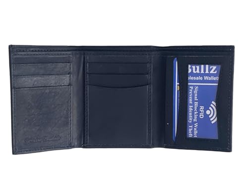 Cowhide Leather Trifold Mens Wallet 6 Credit Card Slots and ID Window