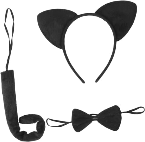 Kit Gatinho Preto 3 Acessórios Fantasia Para Festas Carnaval