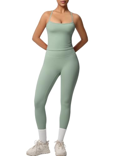 Women 2 Piece Workout Sets Padded Sports Bra Tank Matching High Waist Booty Lifting Leggings Sets Gym Sets