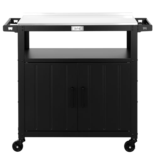 Feasto Outdoor Grill Cart w/Storage Cabinet Stainless Steel Top Black
