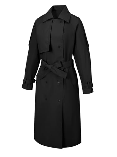 Image of Bellivera Women's Classic Long Windproof Trench Coat With Belted Waist | Notch Lapel Collar,Breasted Button Front,Adjustable Cuff Straps,Side Slant Pockets,Spring Fall Daily Commute Office Wear
