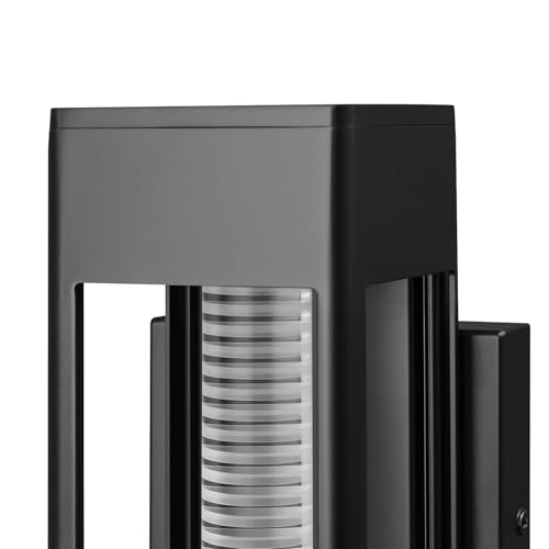 Image of Globe Electric 11W LED Integrated Outdoor Wall Sconce, Matte Black, Horizontal Etched Glass, Downlight, Dimmable, 2700K, 600 Lumens, 90 CRI, Front Patio, Exterior Lighting for House