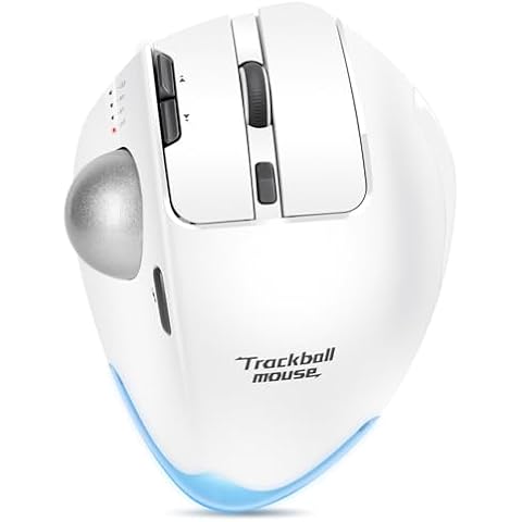 TRELC Wireless Trackball Mouse, Ergonomic Rollerball Mouse with 4800 DPI/7 Programmable Buttons, Thumb Control Mice, Rechargeable Optical Mouse for 3 Devices, for Windows, PC, Laptop, Tablet (White) Cover