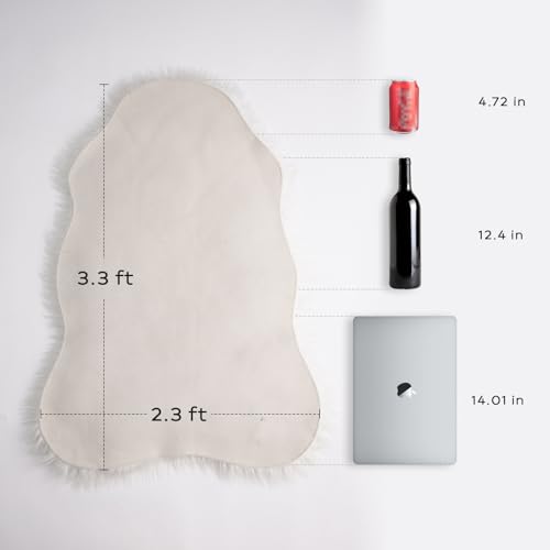 Ashler Faux Fur Rug, White Area Rugs, Fluffy Sheepskin Fur Rug, Fuzzy Ultra Soft 2.3 x 3.3 Ft Rugs, Machine Washable Shag Rug, Nursery Throw Rugs for Bed, Living Room - Thumbnail 2