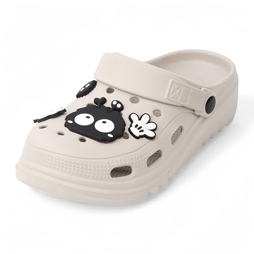 CHILLIFE Zuecos de Plataforma de Mujer con Charms Removibles, Chanclas de Playa, Piscina y Jardín, Verano – Fabricado en Portugal (Beige, Sistema Tallas Calzado EU, Adulto, Números, Mediano, 38)