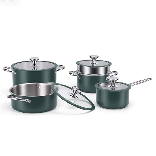 MEKOTRIN Batterie de Cuisine en Acier Inoxydables 9 Pièces, 16/18/22/24cm Haute Qualité Ensemble de 4 Casseroles avec 4 Couvercles, Marmite à Vapeur, Tous...