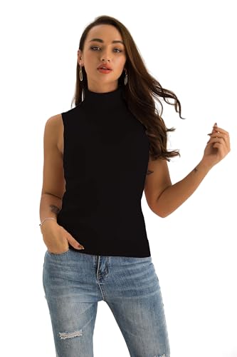 Image of Spicy Sandia Women Stretchable Turtleneck Knit Sleeveless Slim Fit Sweater
