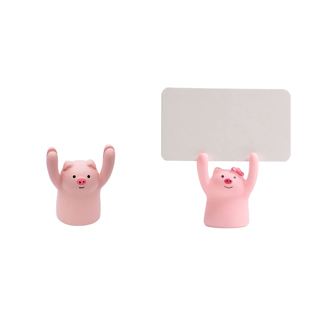 Cute Cartoon Pig Memo Holder Message Note Card Stand Resin Animal Statue Figurine Photo Clip Organizer for Home Office Desktop Decoration Ornament Photo